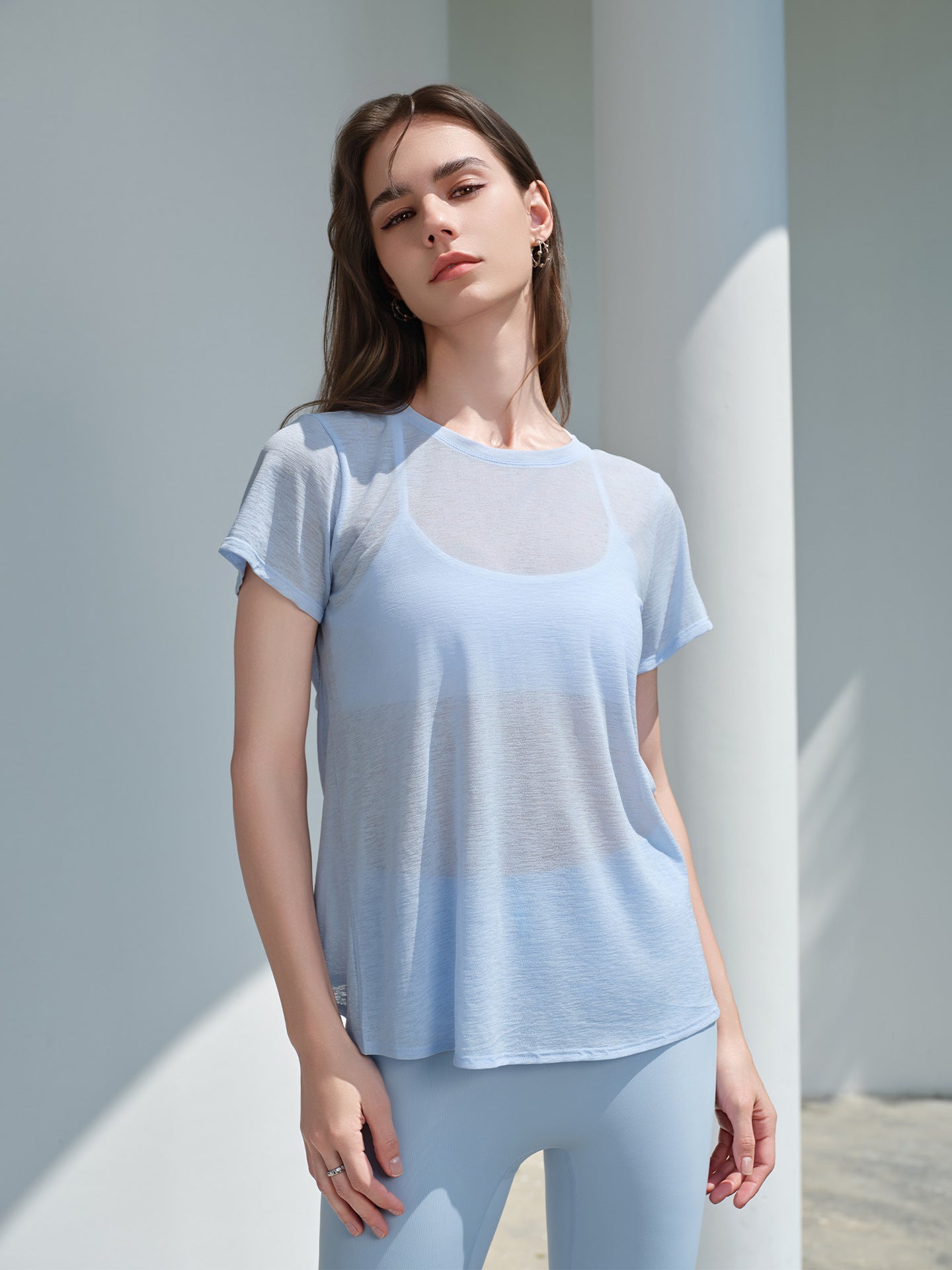 Bunchy Yarn Yoga Short Sleeve T shirt Cross Hollow Out Cutout out Beauty Back Top Sports Quick Drying Crew Neck Running Fitness Clothes