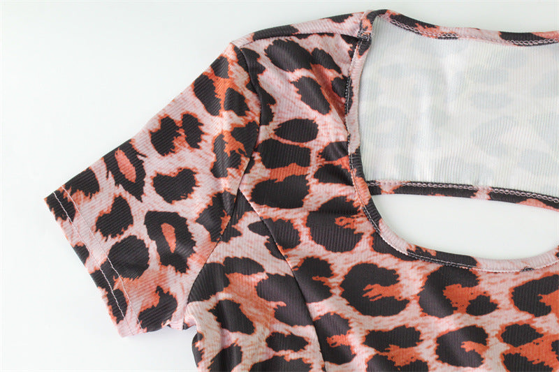 Summer Women Sexy Leopard Print Short Sleeve Backless Romper Sexy Jumpsuit for Women