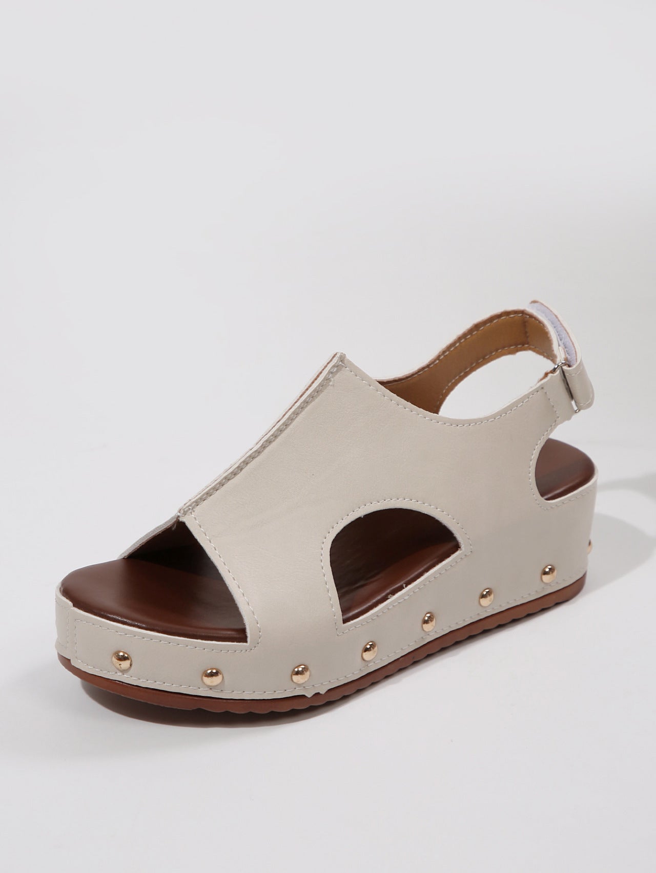 Platform Hollow Out Cutout Peep Toe Sandals Women plus Size Rivet Velcro Wedge Beach Sandals