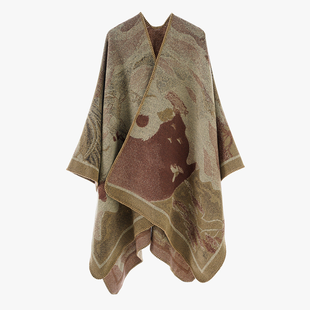 Products Women Shawl Scarf Minority Thickened Koi Pattern Cloak Travel Photography Outerwear