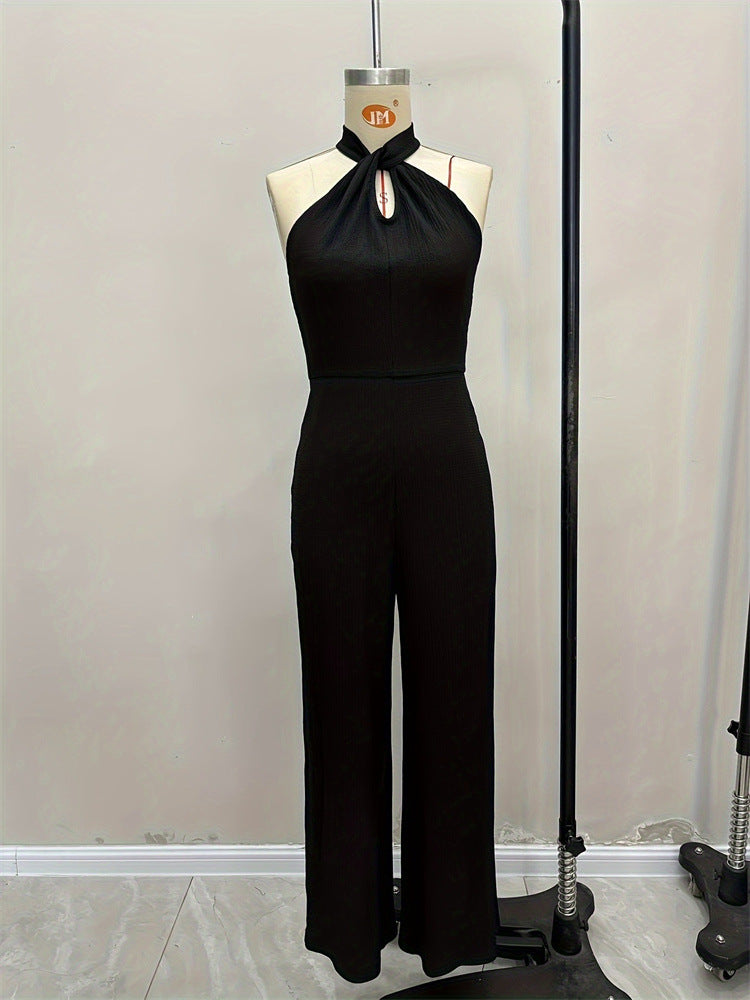Women Clothing Jumpsuit Women One Piece High Waist Solid Color Elegant Halter Sleeveless Jumpsuit Goddess
