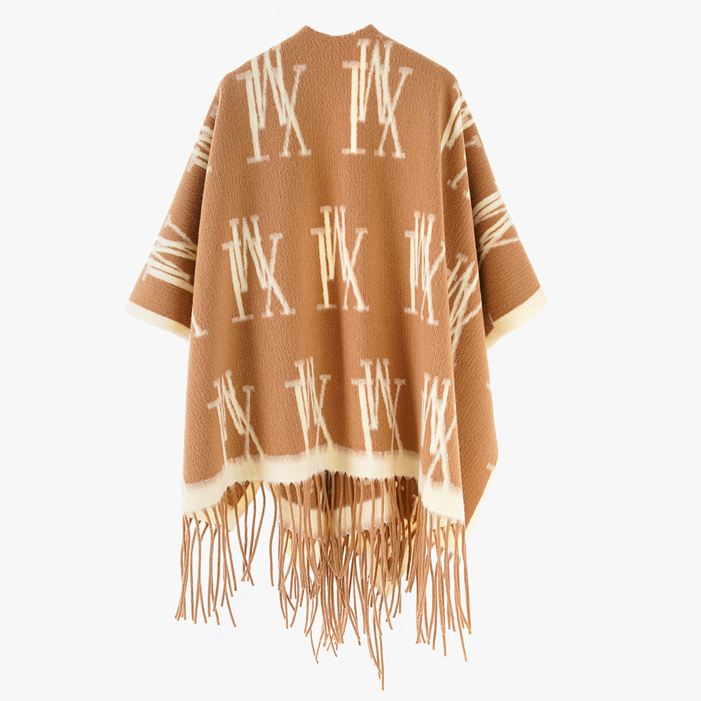 Women Shawl Autumn Winter Extra Large Thickened Cape Coat Shawl Travel Split Cape Shawl
