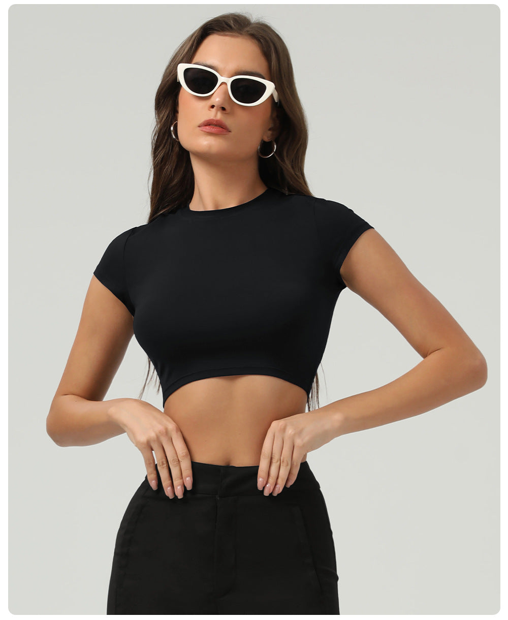 Tight Brushed Yoga T shirt Casual Top Outdoor Sports Short Sleeve Women Dance Workout Clothes Top
