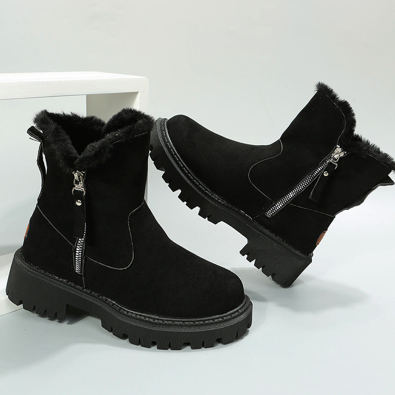 Short Thick Soled round Toe Snow Boots Women Vintage Fleece-Lined Thickening Thermal Cotton Shoes