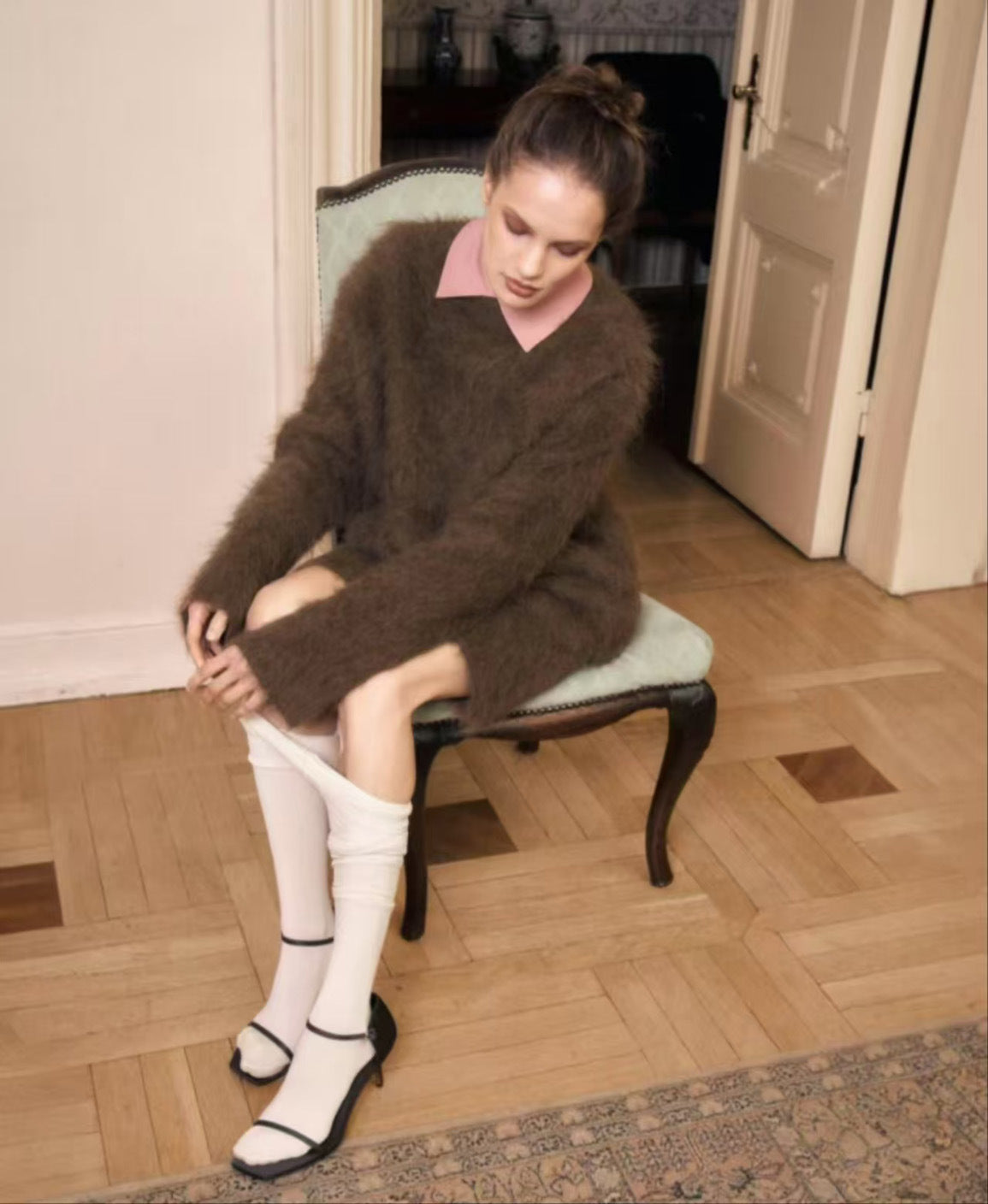 Autumn Winter Lazy Wind Long Wool round Neck Long Sleeve Short Skirt Two Piece Sets