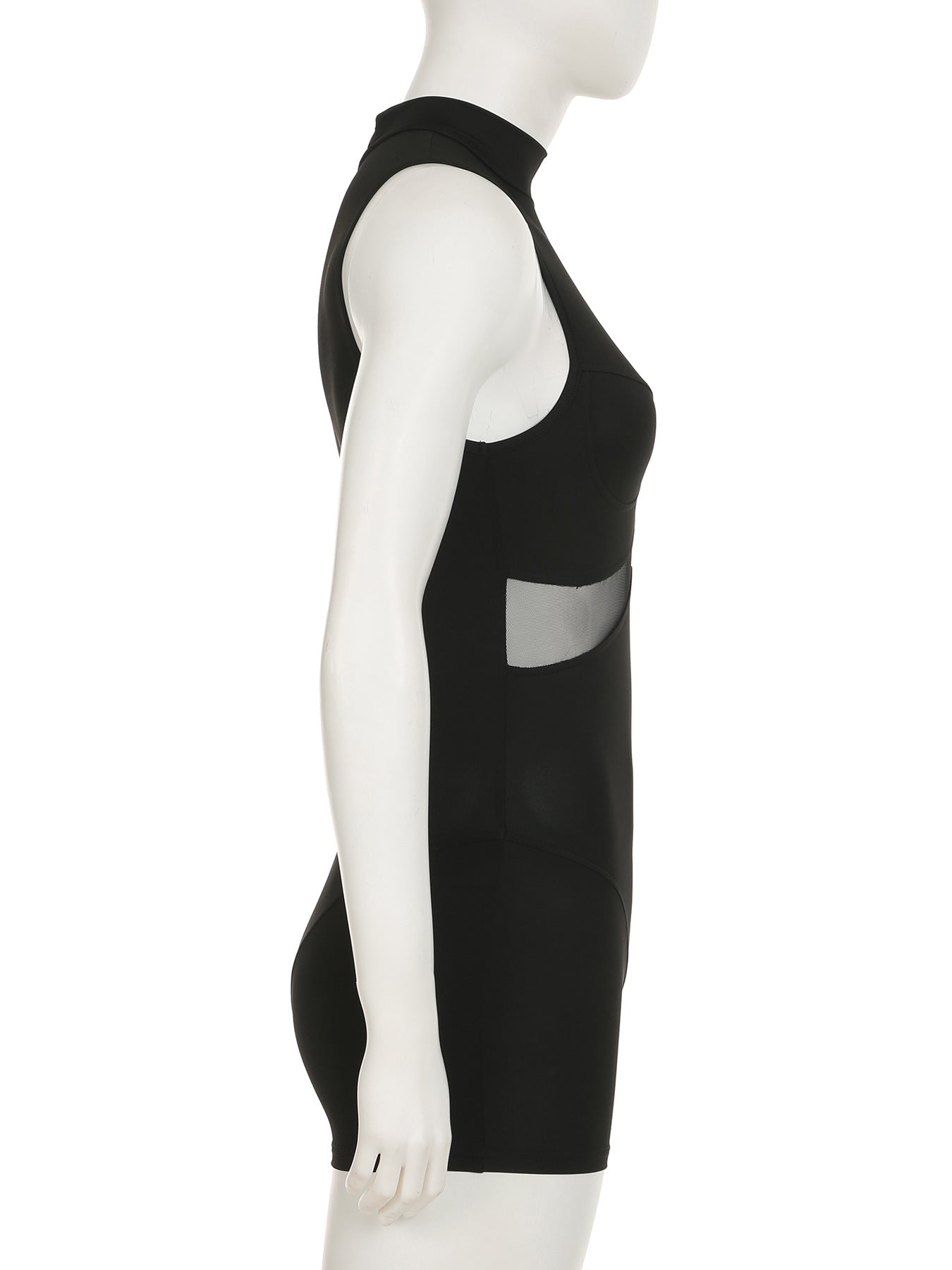 Street Mesh Stitching Hollow Out Cutout Sleeveless Romper Sexy Solid Color Tight Sports Waist Shaping Trousers