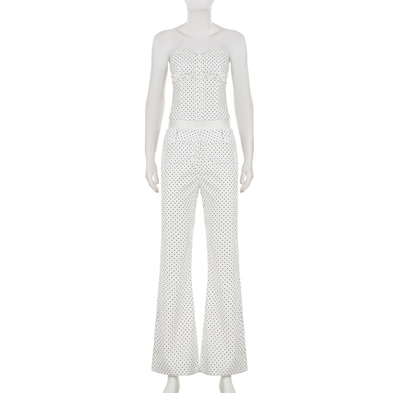 Casual Polka Dot Tube Top Trousers Suit Sexy Sexy Breasted Sweet Spicy Two Piece Sets