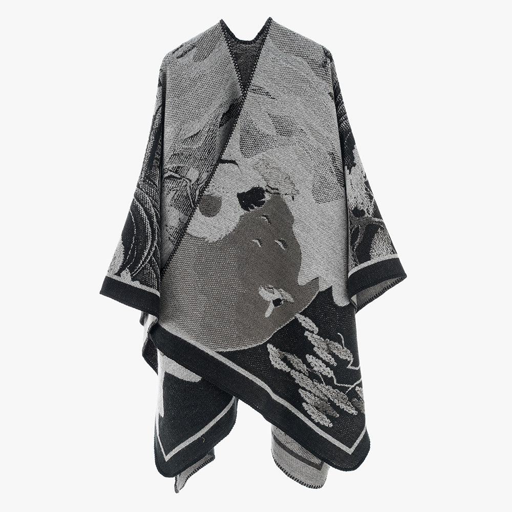 Products Women Shawl Scarf Minority Thickened Koi Pattern Cloak Travel Photography Outerwear