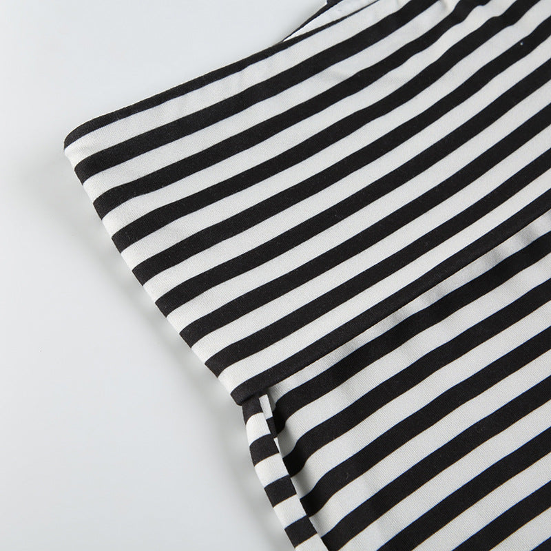 Casual Women Clothing Turn over Waist Striped Color Matching Straight Wide Leg Pants Home Comfortable Loose Trousers
