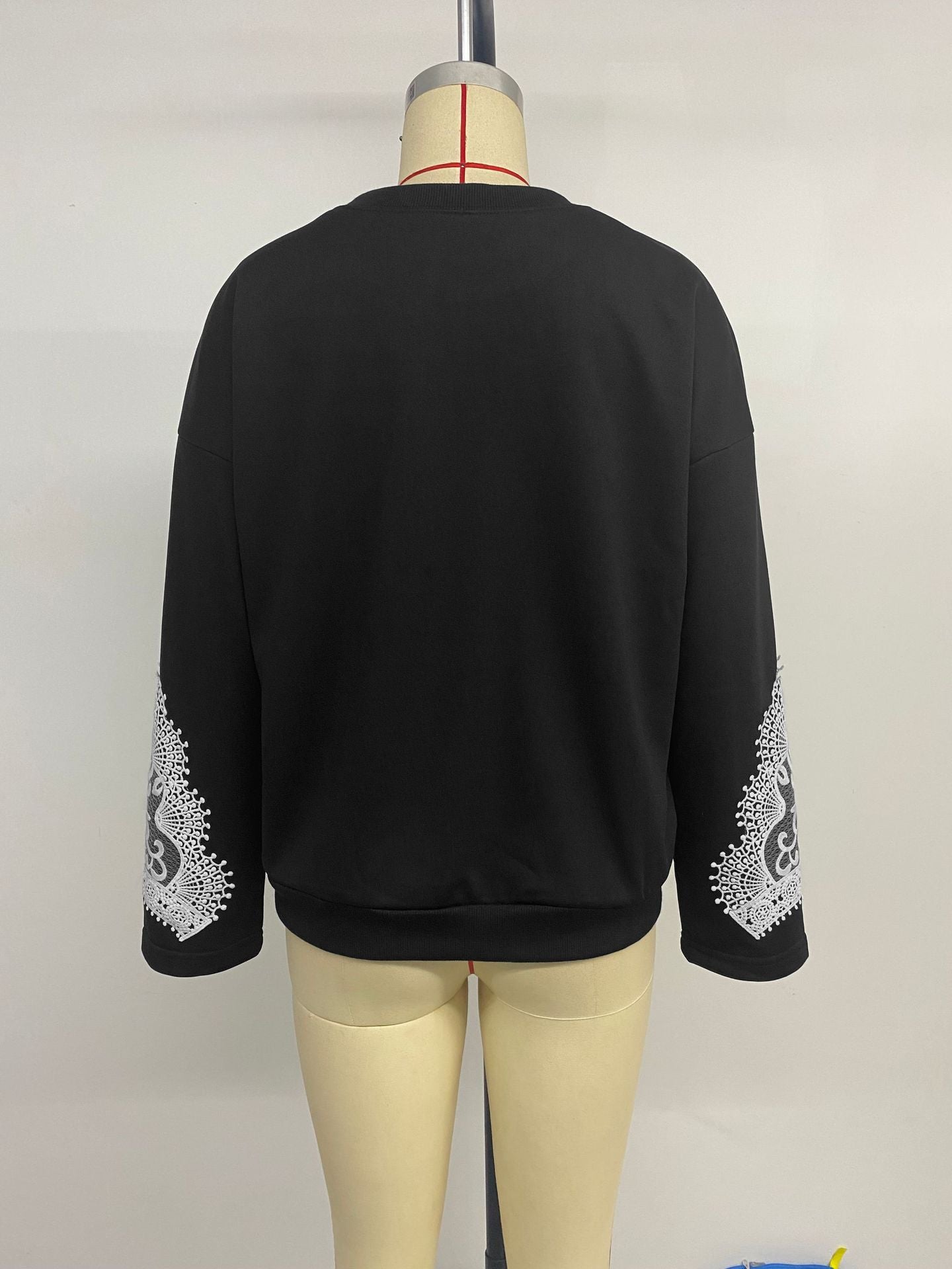 Autumn Pullover Top Women Lace Stitching Casual round Neck Sweatshirts