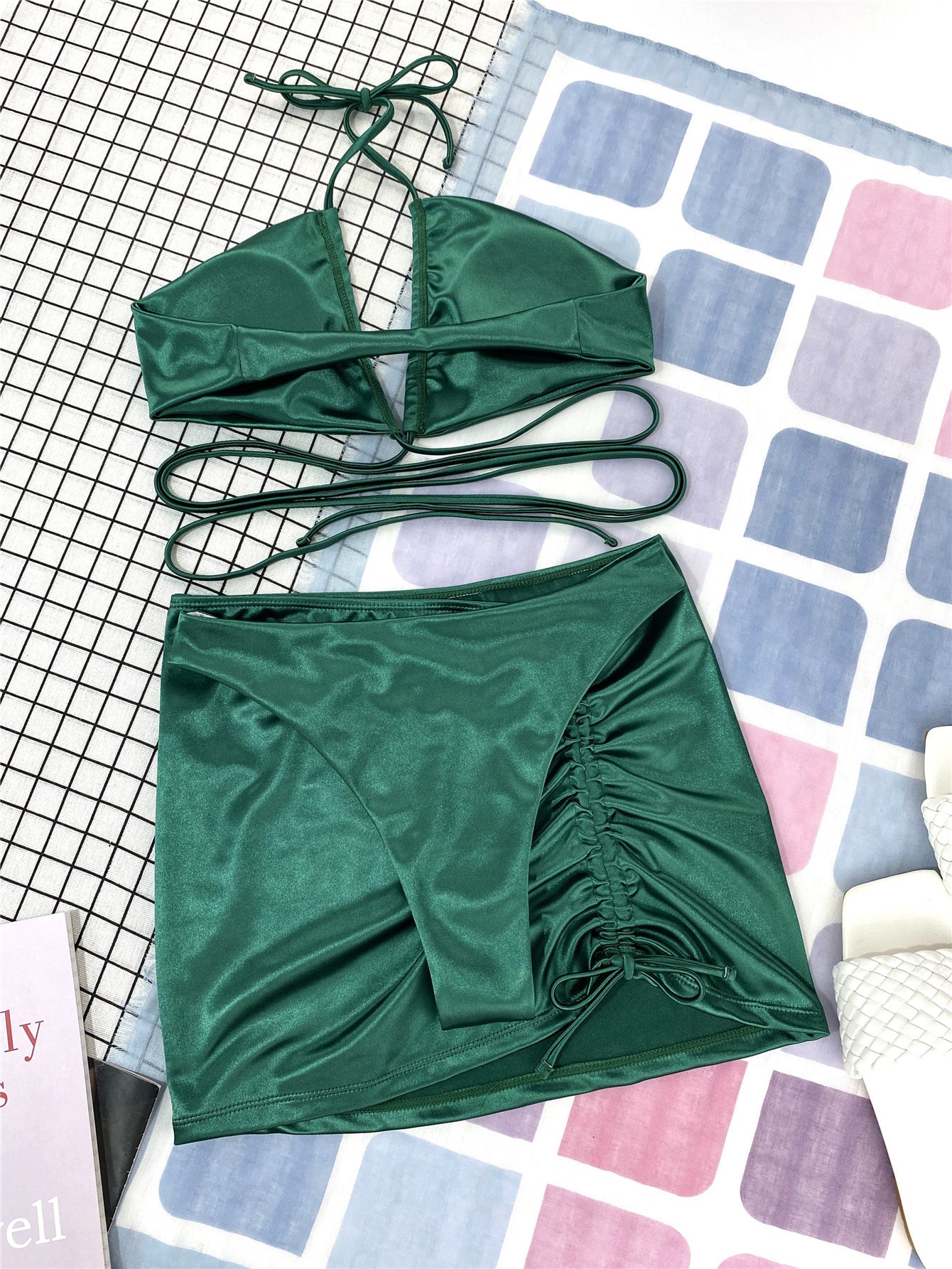 Women Seperated Swimwear Sexy Lacing Glossy Three-Piece Bikini