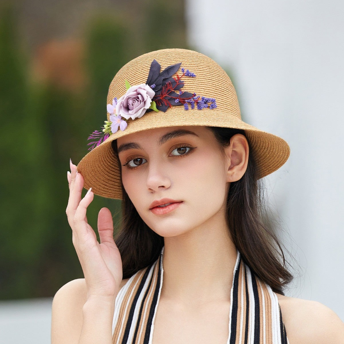 Summer Fisherman Hat Women French Woven Floral Hat Hat Sun Hat Vacation Sun Hat