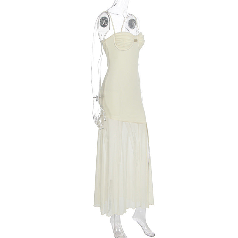 Summer Women Sexy V neck Backless Slim Fit Split Sling Dress