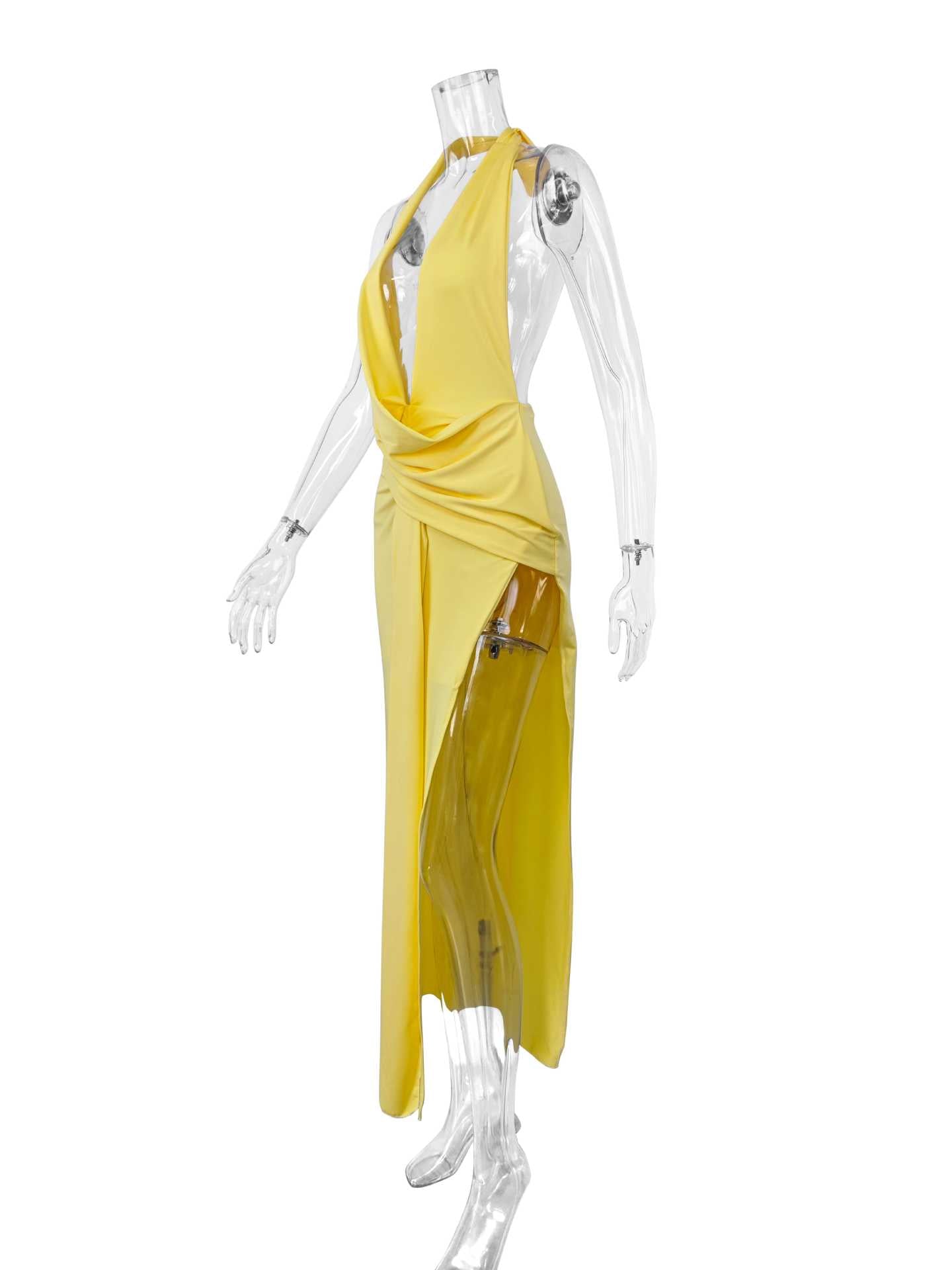 Women Deep V Plunge neck Lace up Backless Sexy Streamers Dress Sexy Maxi Dress