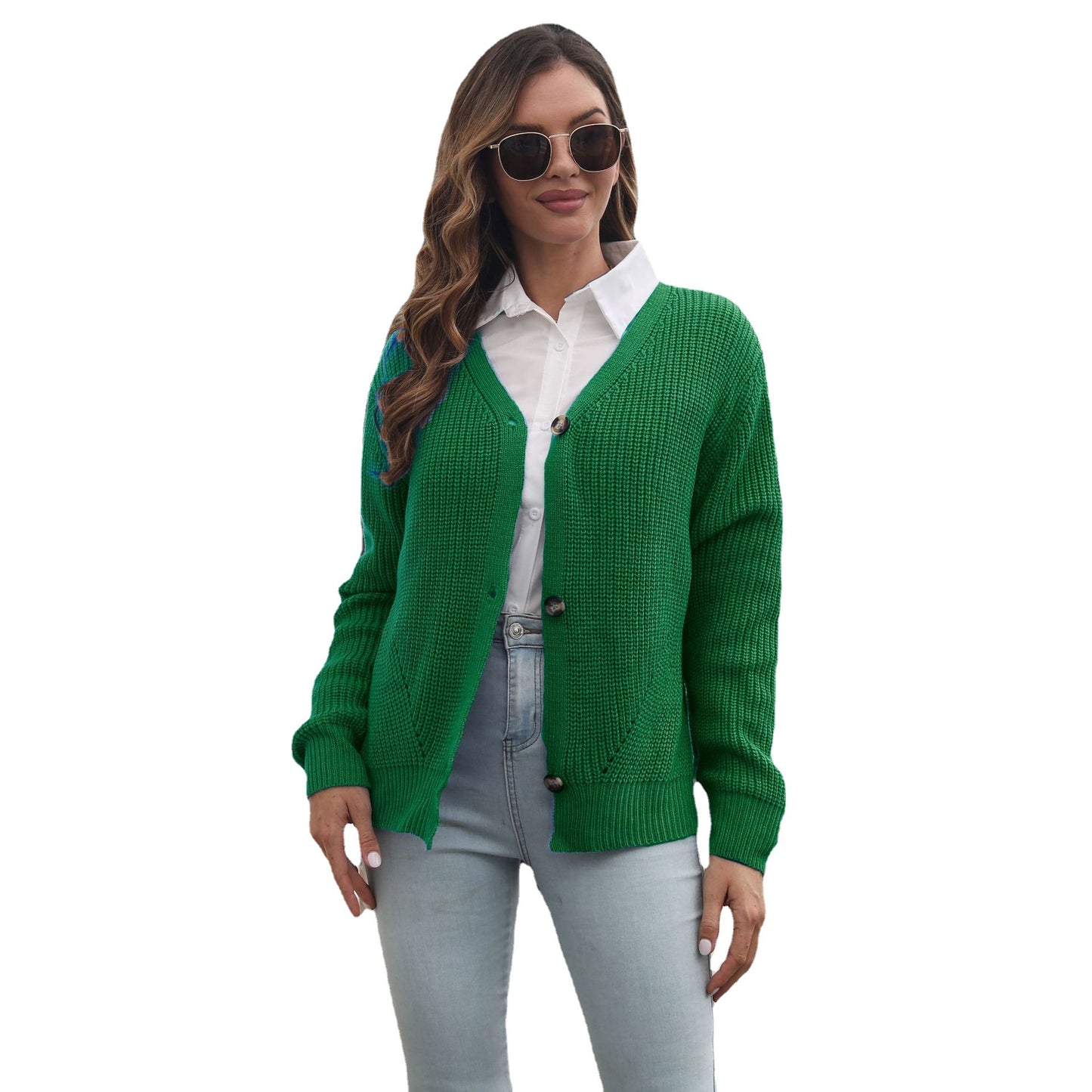 Solid Color Breasted Loose Knitted Cardigan Sweater Women Autumn Winter Women Sweater