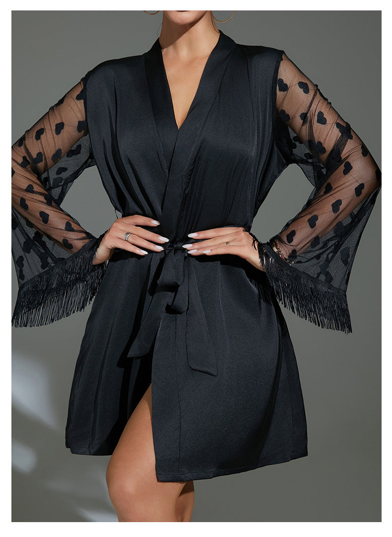 Home Sexy Sexy Love Mesh Pajamas Morning Gown Ice Silk Robe Outerwear Gown Women Home Wear