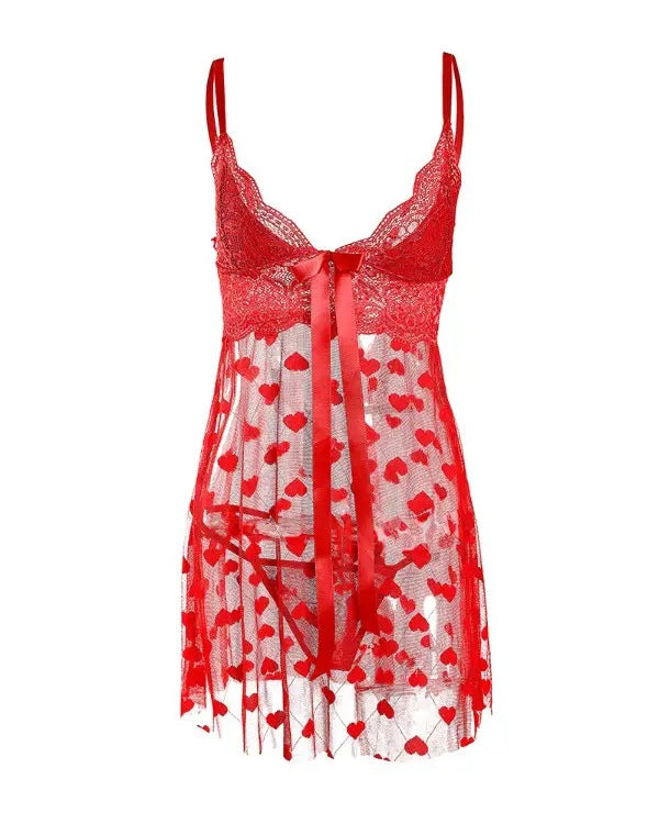Sexy Lace Seduction Transparent Heart Printing Mesh Camisole Sexy Lingerie