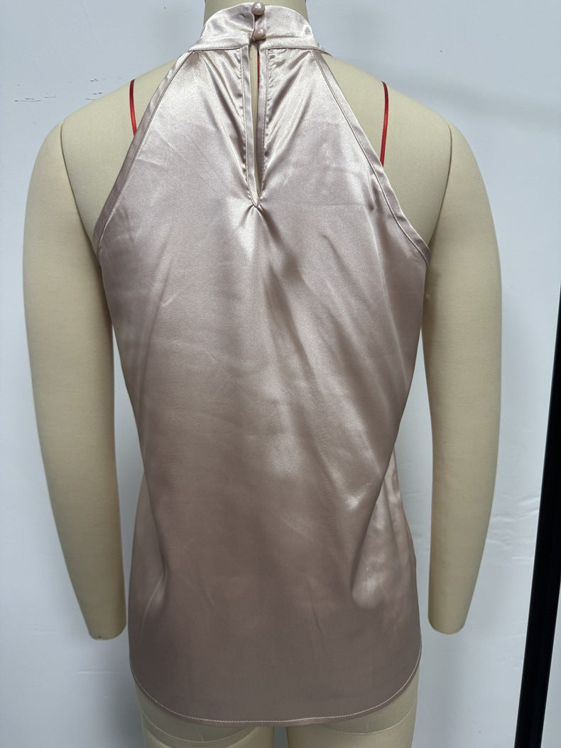 Women Clothing Spring Summer Satin Vest Spring Summer V neck Casual Spaghetti Strap Camisole Top