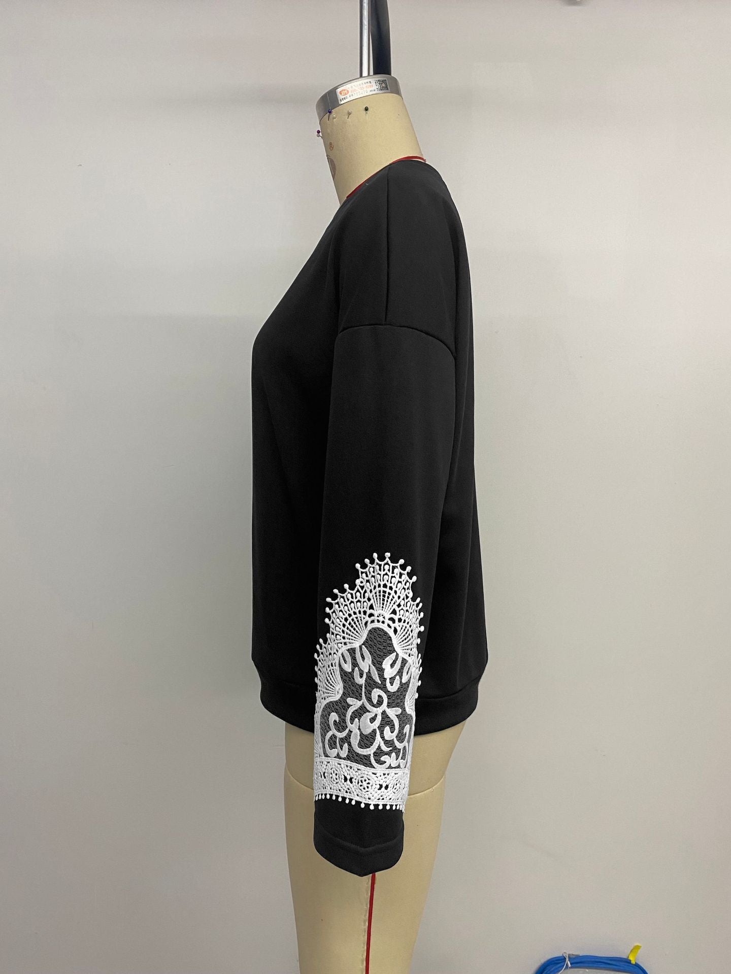 Autumn Pullover Top Women Lace Stitching Casual round Neck Sweatshirts