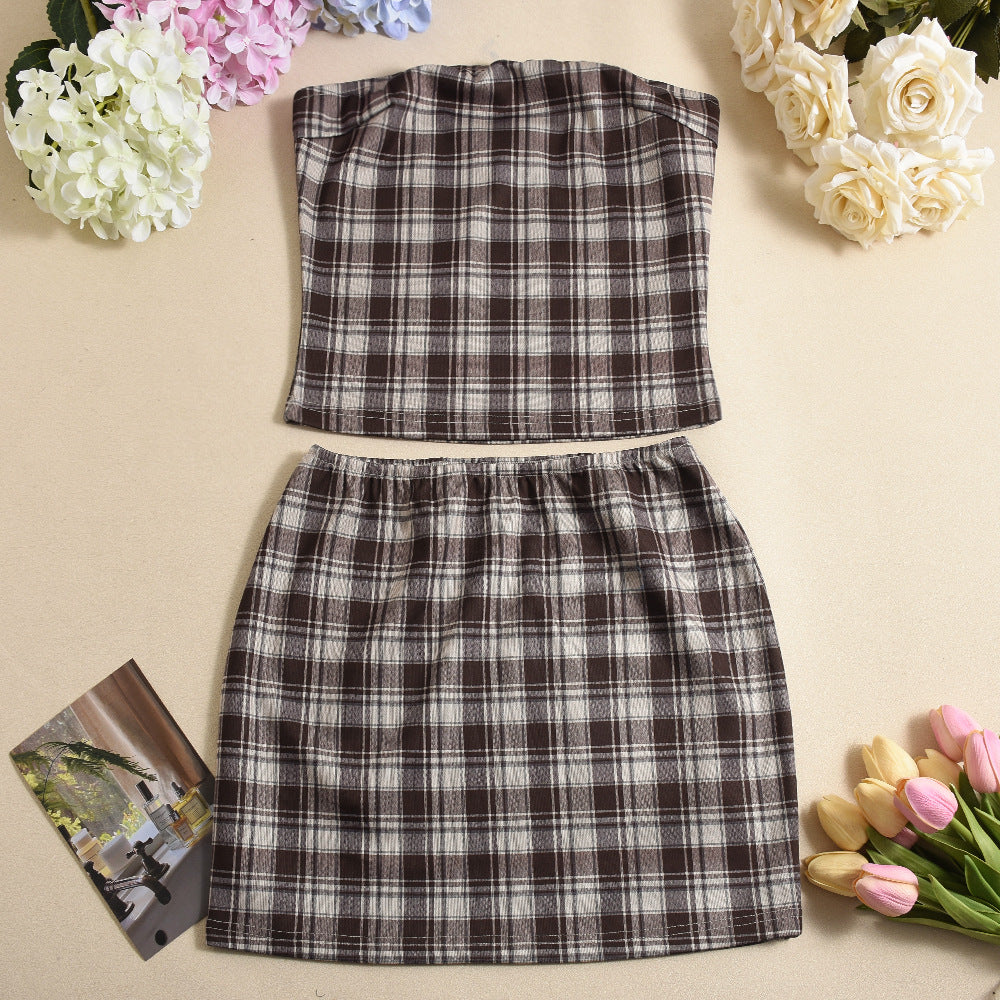 Women Summer Two Piece Set Midriff Wrapped Breast Skirt
