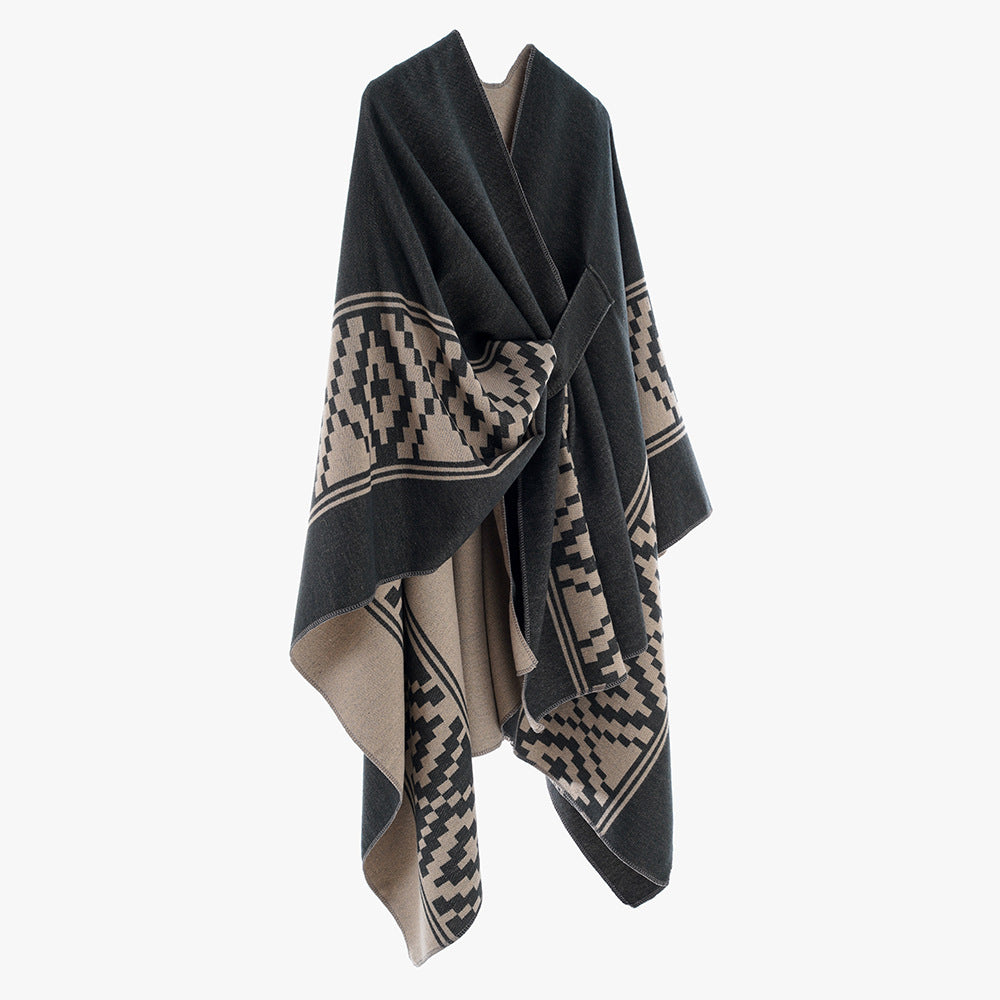 Women Shawl Simple High Quality Jacquard plus Bar Split Talma Catwalk Show Outwear