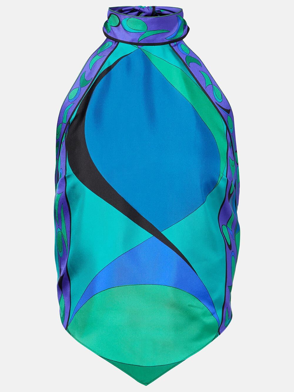 Printed Satin Halter Backless Top Irregular Asymmetric Skirt Two Piece Sets