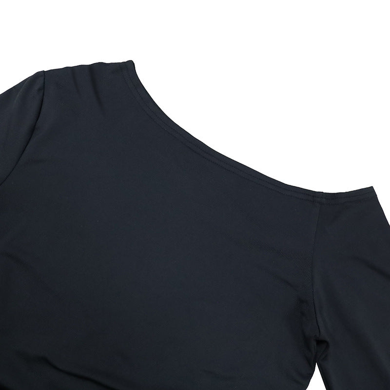 Sexy Women Clothing Sloping-Shoulder off the Shoulder Long Sleeve Slim Fit Pleated Long Socialite Dress