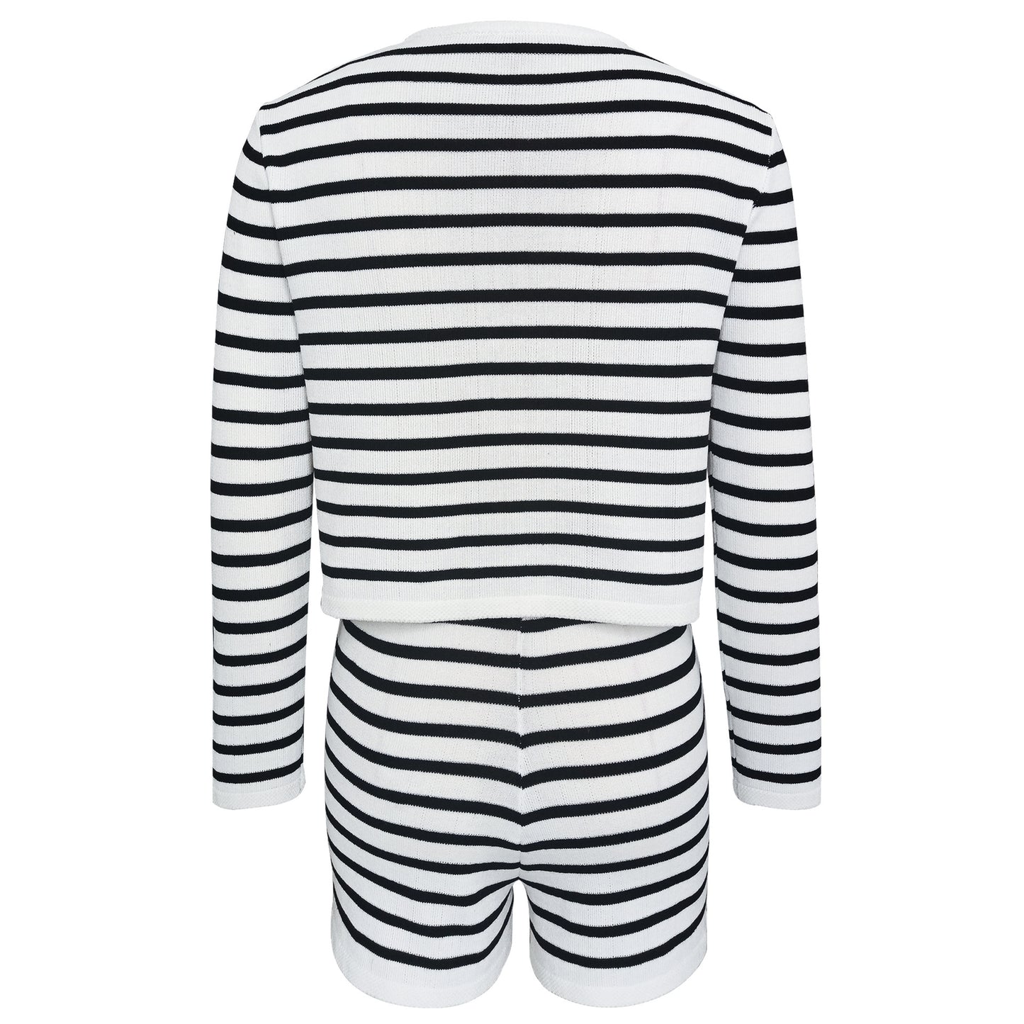 Women Clothing Striped Round Neck Knitted Cardigan Casual Sweater