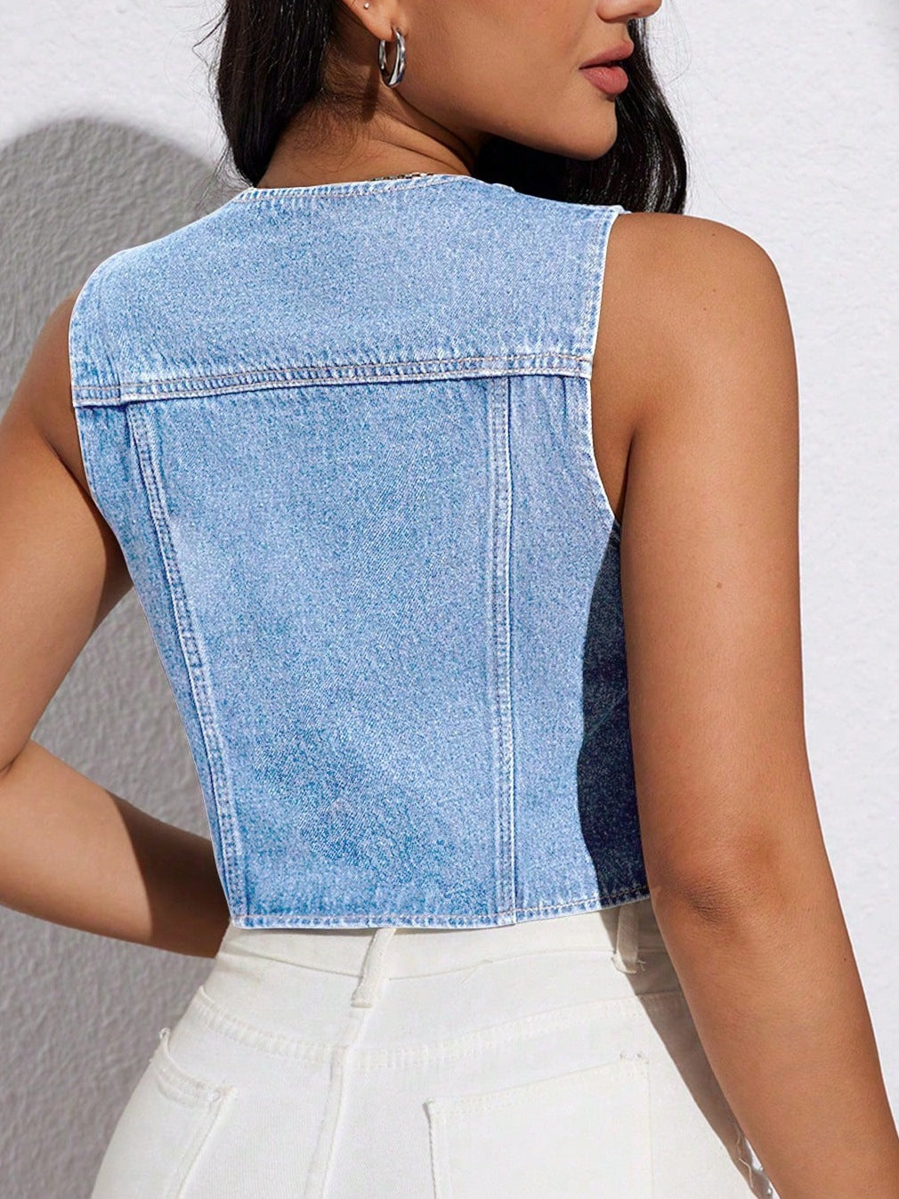 Sexy Spring Summer Women Deep V Plunge Vest Denim Vest