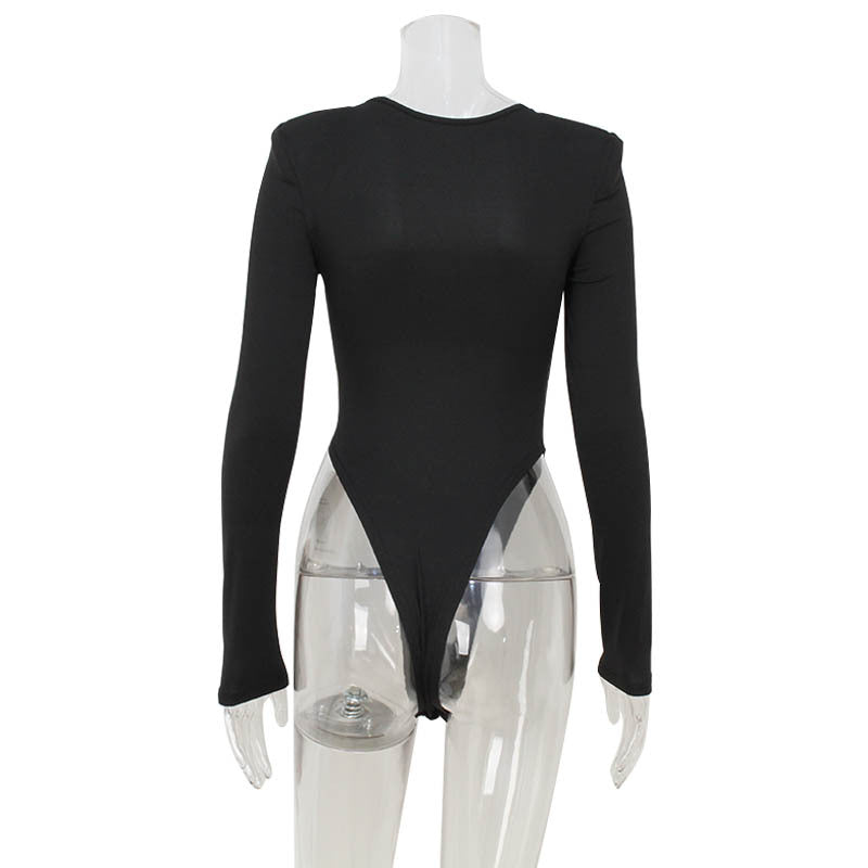 Women Clothing Sexy Long Sleeve Tube Top Hollow Out Cutout Design High Waist Padded Shoulder Women Jumpsuit
