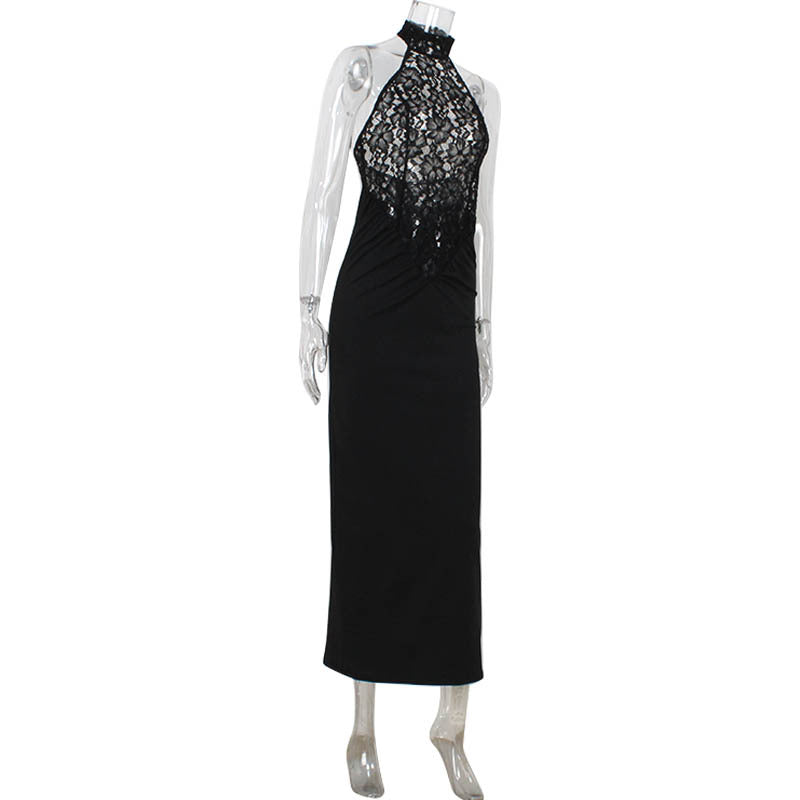 Arrival High Class Elegant Red Carpet Women Clothing Cutout Lace Stitching Sleeveless Halter Slim Fit Sexy Dress Women