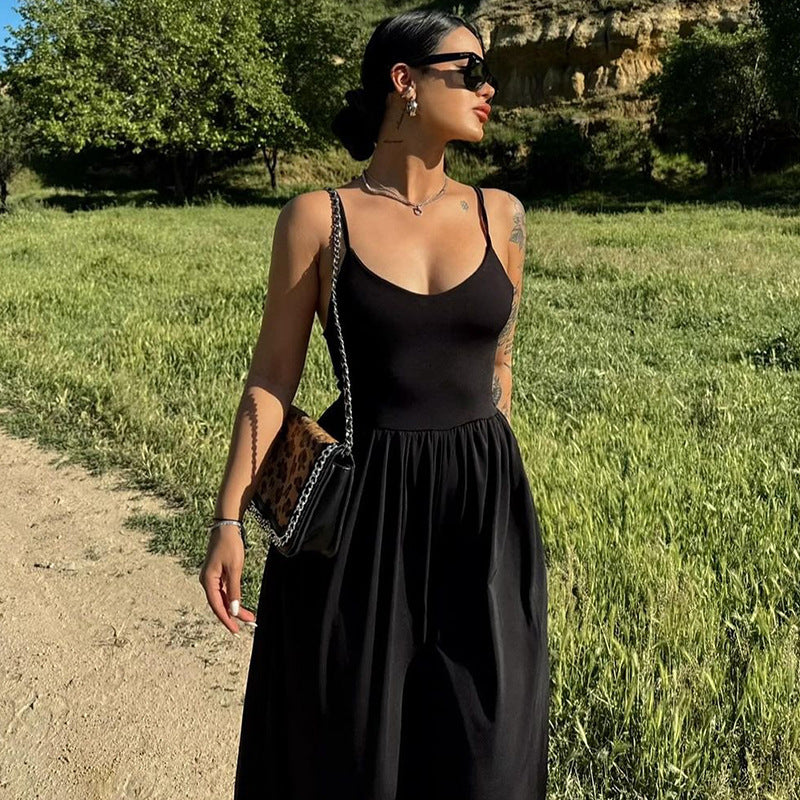 Women Summer Sexy Backless Spaghetti Straps Loose Jumpsuit