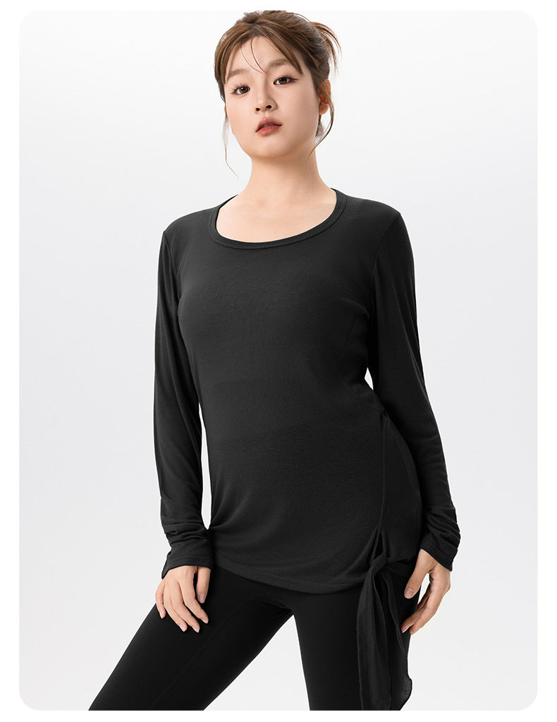 Plus Size Yoga Blouse Women Slim Fit Slimming Side Slit Workout Long Sleeve Soft Skin Friendly Plump Girls Yoga Clothing Top