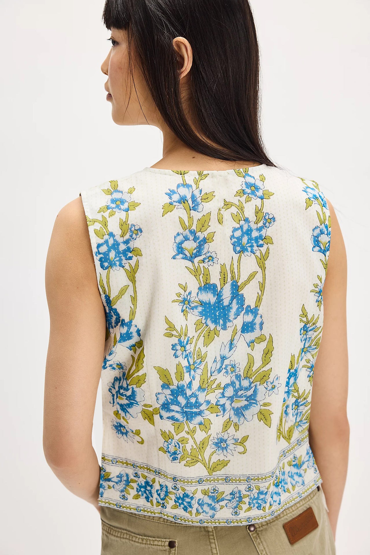 Women Tops Vintage Print Lace up Loose Ladies Vest