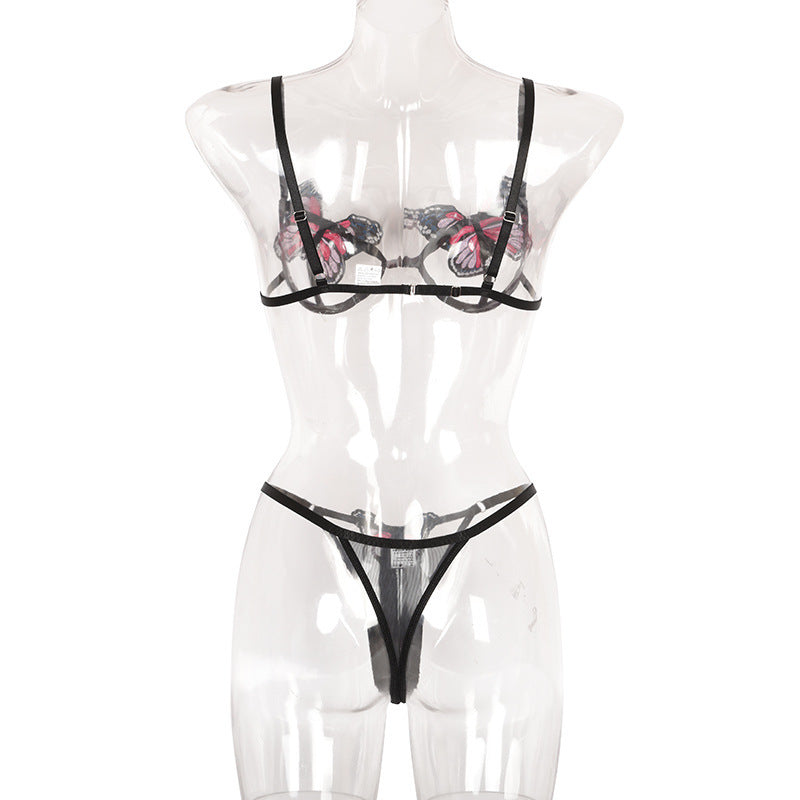 Sexy Butterfly Embroidery Backless Sexy Split Suit