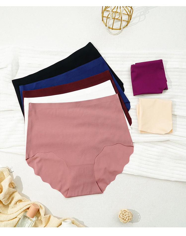 Wave Edge Ice Silk Women High Waisted Panties Seamless Solid Color Anti Pinching Hip Light Belly Contracting Briefs Women