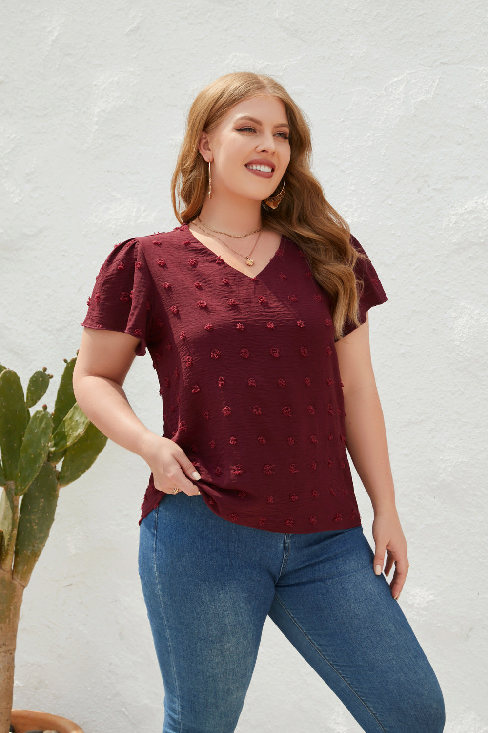 Plus Size Loose Fitting Casual T shirt Spring Summer Women Clothing V neck Fur Ball Short Sleeve Office Top