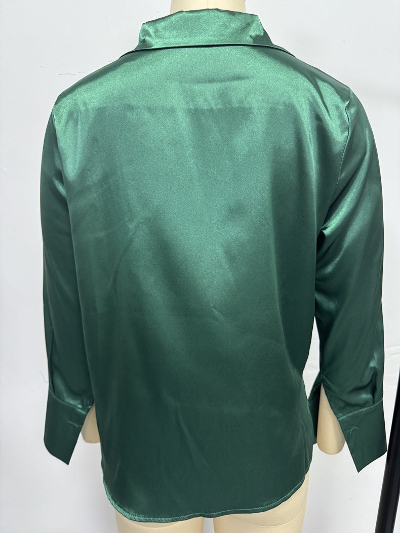 Satin Faux Silk Shirt Spring Summer Women Clothing Minimalist Long Sleeve Shirt Top