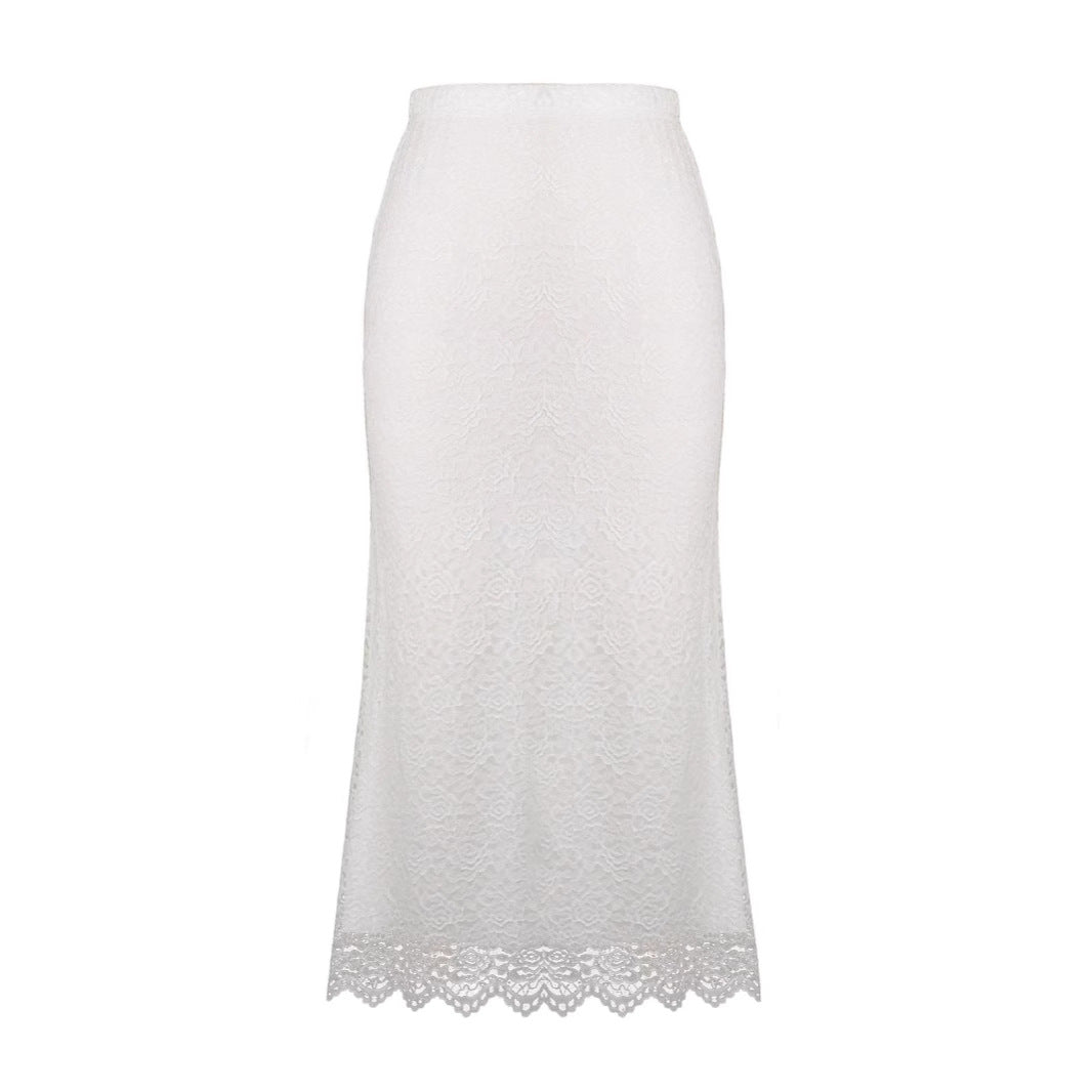 Women Clothing Lace Skirt Spring Summer High Waist One Step Skirt Sexy Slim Hip Long Skirt