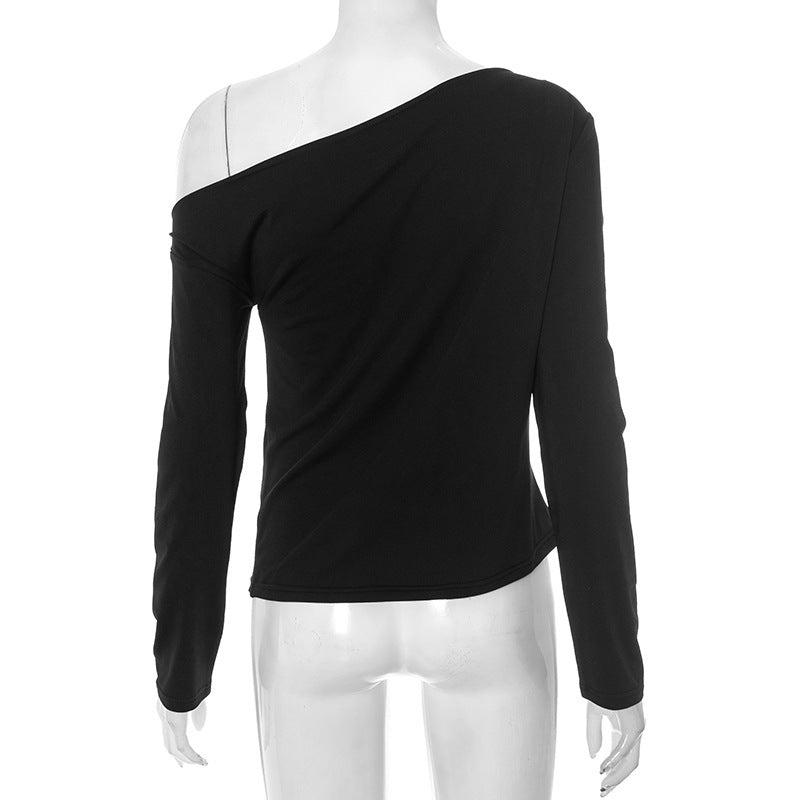 Women Clothing Summer Casual Long Sleeve Shoulder Solid Color Top