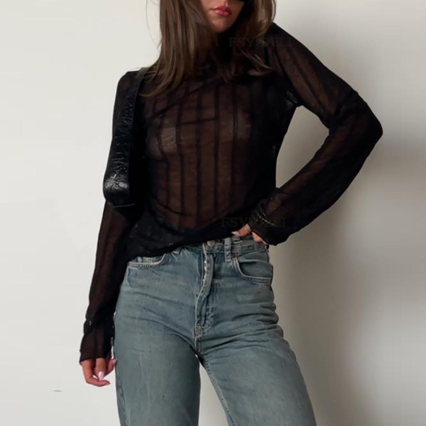 Women Clothing T shirt Sexy Cutout Top Simple Solid Color Slim Fit Cropped Long Sleeve T shirt Top