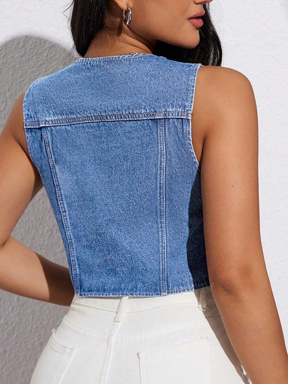 Sexy Spring Summer Women Deep V Plunge Vest Denim Vest