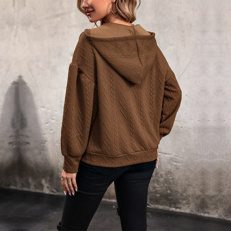 Autumn Winter Women Clothing Solid Color Knitted Long Sweatshirt Hooded Women