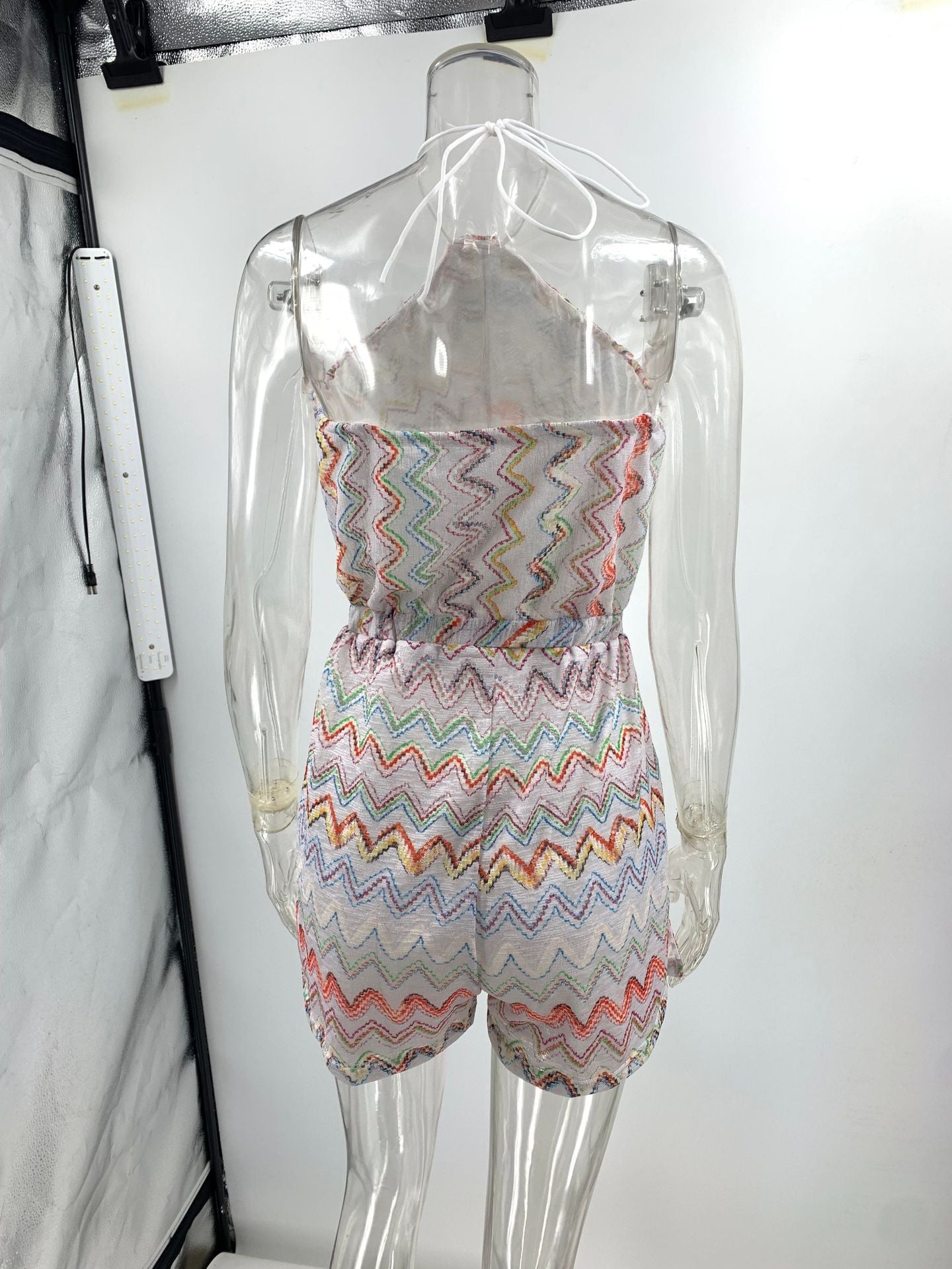 Summer Sexy Printed Color Wave Backless Halter Split Jumpsuit