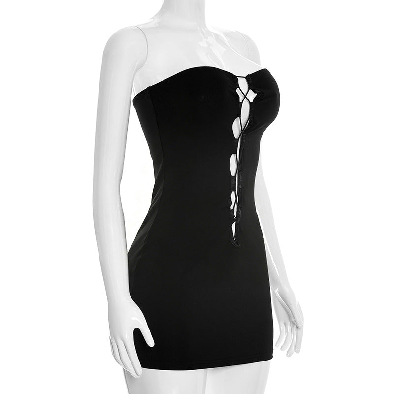 Women Clothing Summer Solid Color Sexy Slim Tube Top Strap Sleeveless Mini Short Dress