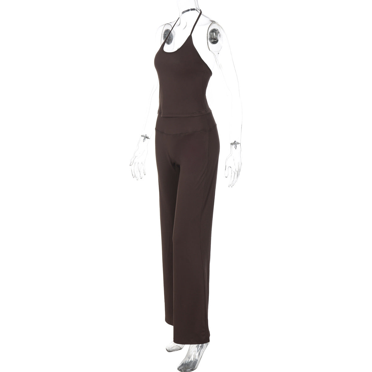 Women Clothing Autumn Backless Small Vest Slim Solid Color Casual Leggings Two Piece Sets
