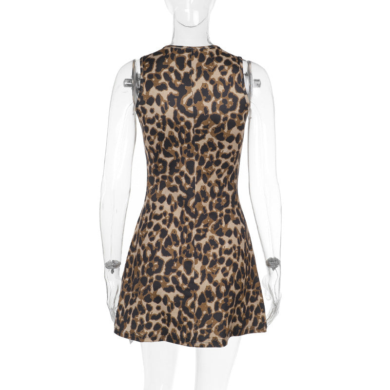 Spring Elegant Sexy Slim Vest Leopard Print Dress