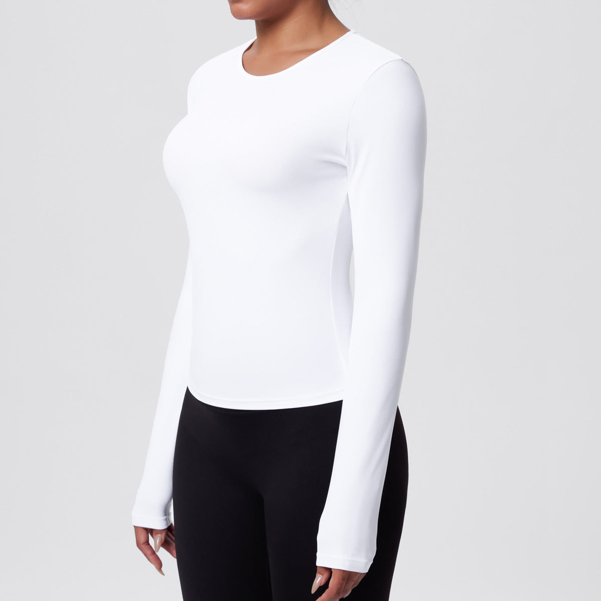 Casual Solid Color Sports Long Sleeve Waist Slim Fit Breathable Yoga T shirt Running Training Nude Feel Workout Top