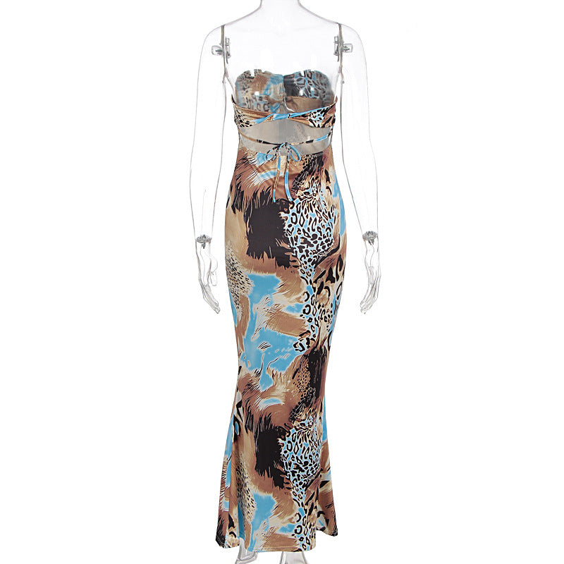 Summer Women Clothing Sexy Pure Want to Print Tube Top Sleeveless Backless Dress
