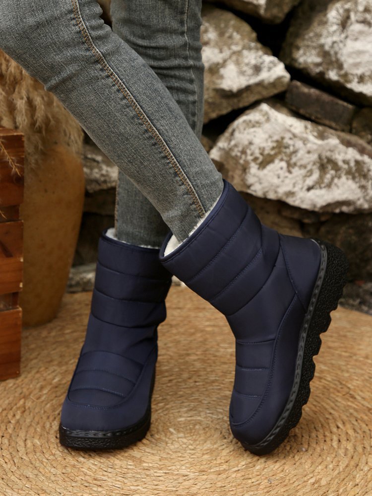 Winter Fleece Lined Warm Slugged Bottom Snow Boots Women Velcro down Cloth Mid Calf Cotton Shoes